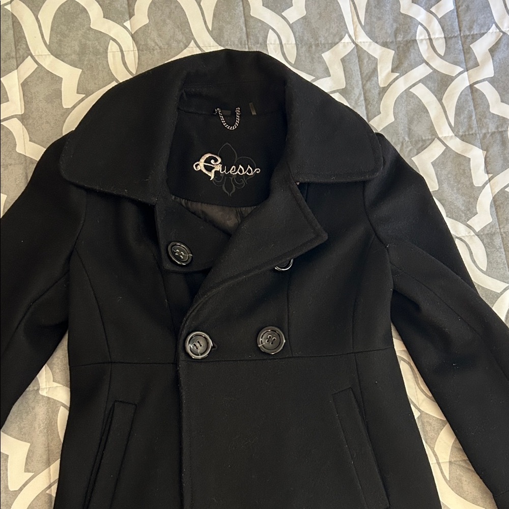 Guess Women's Elegant Black Pea Coat